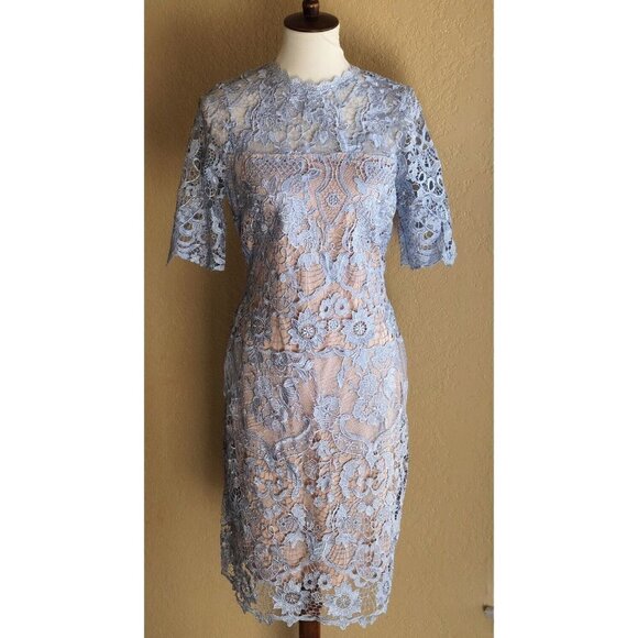 Just Me Women’s Lace Blue Nude Lined Lace Sheath Dress size M - Picture 1 of 12